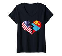 Femme Amour International du cœur brisé aux États-Unis et à la Mongolie T-Shirt avec Col en V