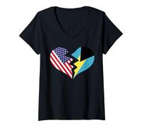 Femme Amour International du cœur brisé des États-Unis et des Bahamas T-Shirt avec Col en V