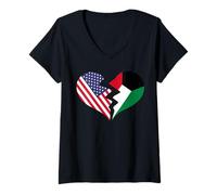 Femme Amour International du cœur brisé des États-Unis et du Koweït T-Shirt avec Col en V