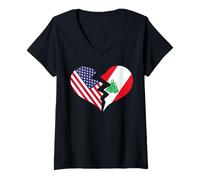 Femme Amour International du cœur brisé des États-Unis et du Liban T-Shirt avec Col en V