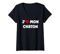Femme Amour Petit Chat Humour J'aime Mon Chaton T-Shirt avec Col en V