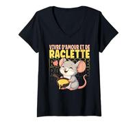 Femme Amour & Raclette - Humour Cheese et Souris Fondue du poêlon T-Shirt avec Col en V