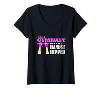 Femme Amoureux de Gymnastique, I'm a Gymnast Even My Hands are teared T-Shirt avec Col en V