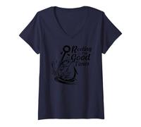 Femme Amoureux de la pêche à l'achigan vintage Reeling In The Good Times T-Shirt avec Col en V