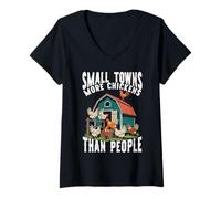Femme Amoureux de Poulet des Petites Villes T-Shirt avec Col en V