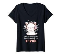 Femme Amoureux des Chats drôle et Mignon Je ne t'entends Pas T-Shirt avec Col en V