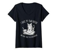 Femme Amoureux des chats, je fais mon propre pain et je ne fais pas confiance au gouvernement T-Shirt avec Col en V