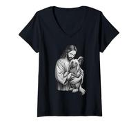 Femme Amoureux des Chiens Chinois à crête et Jésus T-Shirt avec Col en V