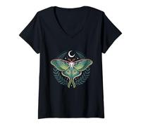 Femme Amoureux des Insectes Gothiques esthétiques Fairycore Cottagecore Luna Moth T-Shirt avec Col en V
