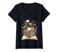 Femme Amoureux des Livres Rat de bibliothèque Jardin d'histoires Beauté Art T-Shirt avec Col en V