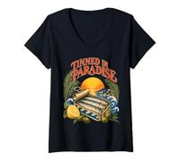Femme Amoureux des Sardines en Paradis Design Tropical T-Shirt avec Col en V