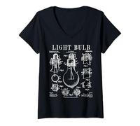 Femme Ampoule électricien Bright Idea Vintage Brevet Print T-Shirt avec Col en V