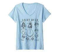 Femme Ampoule électricien Bright Idea Vintage Brevet Print T-Shirt avec Col en V
