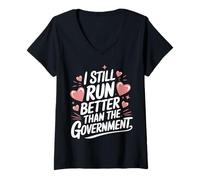 Femme Amputé, Je Cours Toujours Mieux Que Le Gouvernement T-Shirt avec Col en V