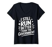 Femme Amputé, Je Cours Toujours Mieux Que Le Gouvernement T-Shirt avec Col en V