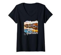 Femme Amsterdam - Pays-Bas/Hollande - Amsterdam T-Shirt avec Col en V