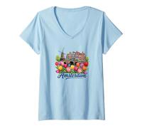 Femme Amsterdam - Pays-Bas/Hollande - Amsterdam T-Shirt avec Col en V