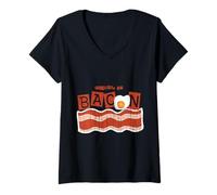 Femme Amusant Amateur de Bacon alimenté par Bacon and Eggs Breakfast T-Shirt avec Col en V