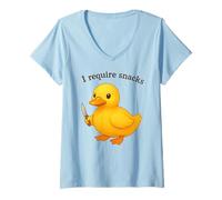 Femme Amusant Canard Jaune, J'Ai Besoin de Snacks, Animal, Maman, Papa T-Shirt avec Col en V