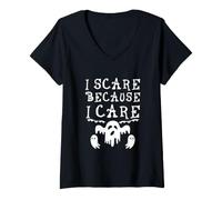 Femme Amusant Halloween Ghost Lover Scary I Scare Because I Care T-Shirt avec Col en V
