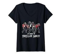 Femme Amusant Halloween Zombie Party I'm Just Here to Thriller Dance T-Shirt avec Col en V
