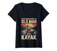 Femme Amusant kayak grand-père kayakiste aventure amateur de kayak T-Shirt avec Col en V