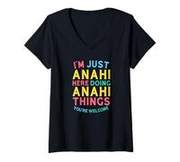 Femme Anahi est en Train de Faire des Choses avec Anahi Nom Amusant d'Anahi T-Shirt avec Col en V