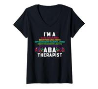 Femme Analyse du comportement appliquée Thérapeute Humour Data Scientist T-Shirt avec Col en V