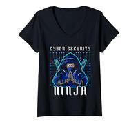 Femme Analyste Informatique Ninja en cybersécurité Ethical Hacker Design T-Shirt avec Col en V