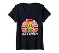 Femme Ananas drôle, All U Can Eat Retro Upside Down Ananas T-Shirt avec Col en V