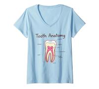 Femme Anatomie Dentaire Assistant Dentaire Hygiéniste Dentiste T-Shirt avec Col en V