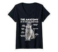 Femme Anatomie du British Shorthair | Humour de Chat Disant | BKH T-Shirt avec Col en V