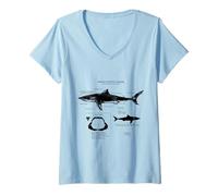 Femme Anatomie du Grand Requin Blanc T-Shirt avec Col en V