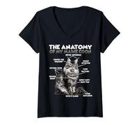 Femme Anatomie du Maine Coon | Humour de Chat Disant | Gentil T-Shirt avec Col en V