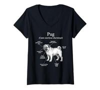 Femme Anatomie d'un Carlin drôle de Chien Diagramme T-Shirt avec Col en V