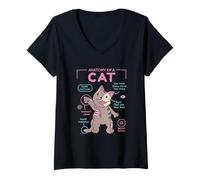 Femme Anatomie d'un Chat infographie drôle Gris tigré T-Shirt avec Col en V