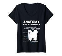 Femme Anatomie d'un samoyède - Funny Cartoon Dog Lover T-Shirt avec Col en V