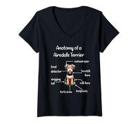 Femme Anatomie d'un Terrier Airedale - Diagramme de Dessin animé Chien drôle T-Shirt avec Col en V