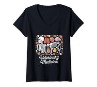 Femme Anatomie vétérinaire Florale Technicien vétérinaire T-Shirt avec Col en V