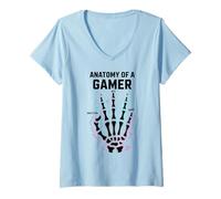 Femme Anatomy of A Gamer Skeleton Hand Funny Gamers T-Shirt avec Col en V