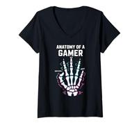 Femme Anatomy of A Gamer Skeleton Hand Funny Gamers T-Shirt avec Col en V