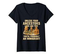 Femme Ancêtres amérindiens Immigrant vérité indigène migra T-Shirt avec Col en V