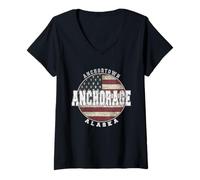 Femme Anchorage Alaska Drapeau américain Vintage T-Shirt avec Col en V