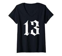 Femme Ancien numéro 13 ou Treize T-Shirt avec Col en V