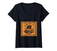 Femme Ancienne Grec Navire trilège Vintage Voile Histoire mythologie T-Shirt avec Col en V