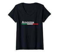 Femme Ancône Città Italiana Drapeau Italie Maglietta T-Shirt avec Col en V