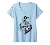 Femme Ancre de Bateau Pirate - Fortune Favors The Bold T-Shirt avec Col en V