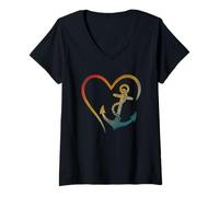 Femme Ancre en forme de cœur avec symbole d'amour nautique T-Shirt avec Col en V