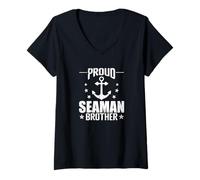 Femme Ancre Maritime Fier Matelot frère T-Shirt avec Col en V