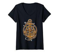 Femme Ancre Nautique Bateau terrestre mouillage océan T-Shirt avec Col en V